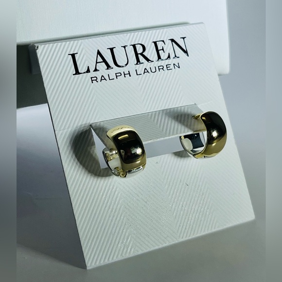 Ralph Lauren Two-Tone Crystal Huggie Hoop Earrings - Picture 4 of 6